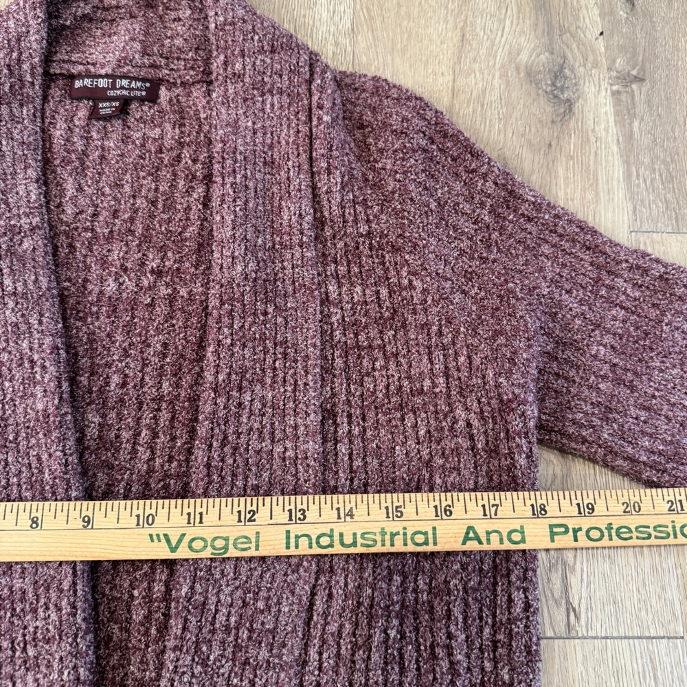 Barefoot Dreams CozyChic Lite Cardigan Duster XXS/XS Maroon Ribbed Long Sleeve - Picture 3 of 7